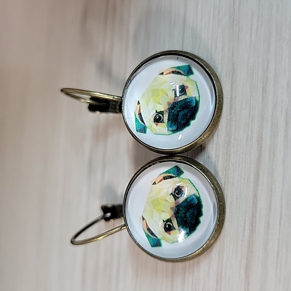 Pug Button Drop Earrings - Picture 1 of 6